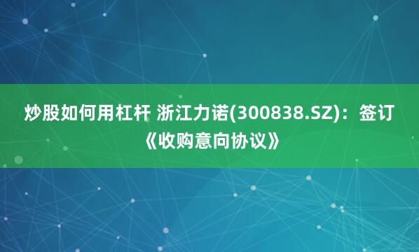 炒股如何用杠杆 浙江力诺(300838.SZ)：签订《收购意向协议》