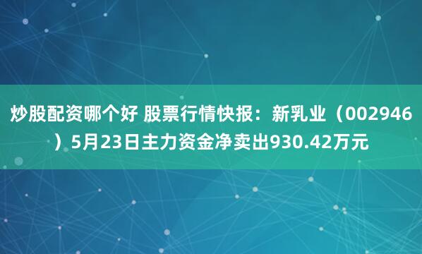 炒股配资哪个好 股票行情快报：新乳业（002946）5月23日主力资金净卖出930.42万元