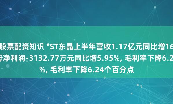 股票配资知识 *ST东晶上半年营收1.17亿元同比增16.57%, 归母净利润-3132.77万元同比增5.95%, 毛利率下降6.24个百分点