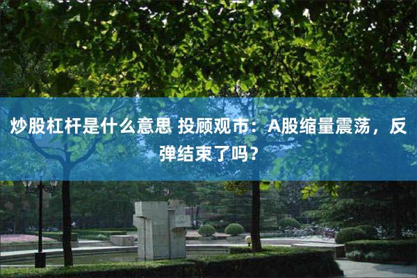 炒股杠杆是什么意思 投顾观市：A股缩量震荡，反弹结束了吗？
