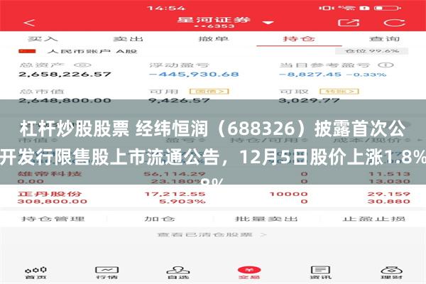 杠杆炒股股票 经纬恒润（688326）披露首次公开发行限售股上市流通公告，12月5日股价上涨1.8%