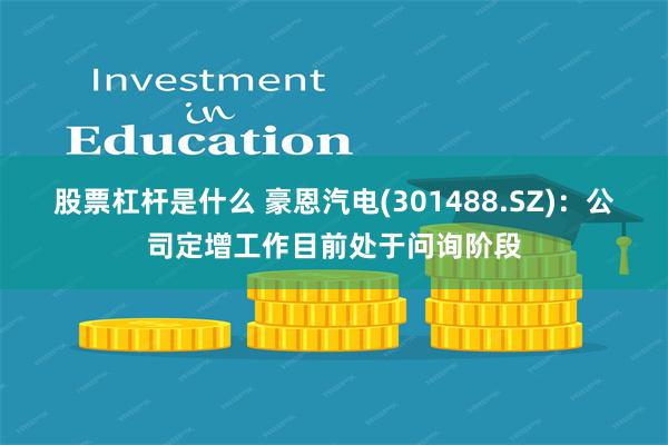 股票杠杆是什么 豪恩汽电(301488.SZ)：公司定增工作目前处于问询阶段